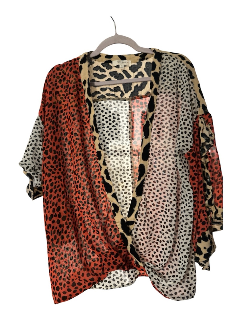NWOt Umgee Multi-Panel Animal Print Open Cardigan - Red, Pink, Cream, Black xl